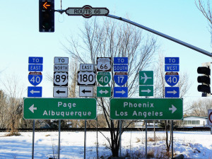 Route 66 in Flagstaff, AZ, where the highways meet.