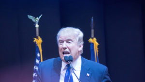 Donald Trump speaking in Manchester, NH last February